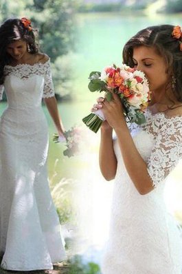 Abito da Sposa Fuori dalla spalla in Pizzo con Mezze Maniche Sirena Naturale