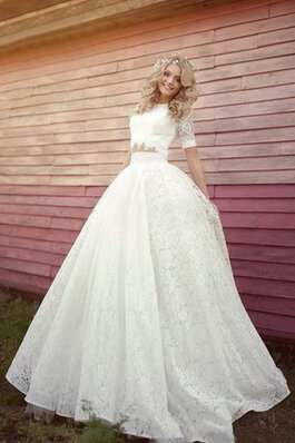 Robe de mariée romantique 2 pice de col haut ouverture frontale au niveau de cou