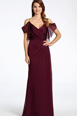 Robe demoiselle d'honneur bandouliere spaghetti jusqu'au sol ruché avec chiffon a-ligne