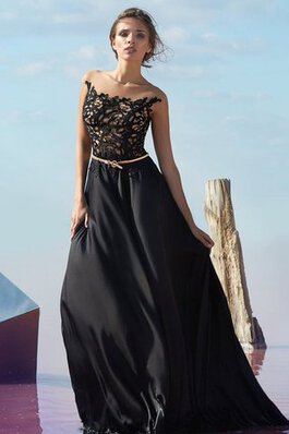 Natürliche Taile Bateau A-Linie Chiffon bodenlanges Ballkleid mit gekappten Ärmeln