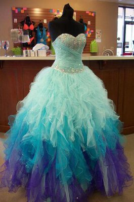 Tüll Reißverschluss Herz-Ausschnitt Taft langes Quinceanera Kleid mit Rücken Schnürung