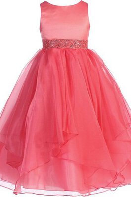 Abito da Cerimonia Bambini A-Line largo con Perline in Tulle con Increspature radiosa