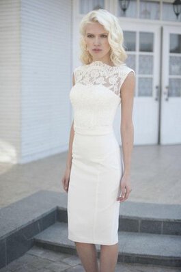 Abito da Sposa al ginocchio Naturale con Manica Corte Senza Maniche in Chiffon con Perline