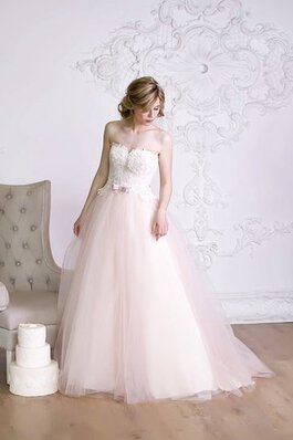 Vestido de Novia de Corte-A de Lazos de Sin mangas de Escote sin tirantes de Largo