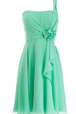 Ein Schulter Reißverschluss gerüschtes Chiffon mini Cocktailkleid mit Blume