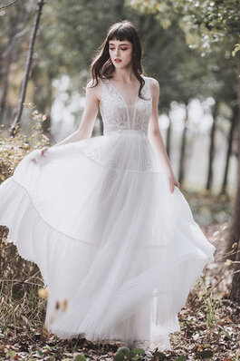 Abito da sposa cerniera in tulle attraente a-line romantico in raso