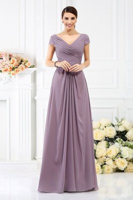 Chiffon Prinzessin Bodenlanges Brautjungfernkleid mit Kurzen Ärmeln mit Drapierung