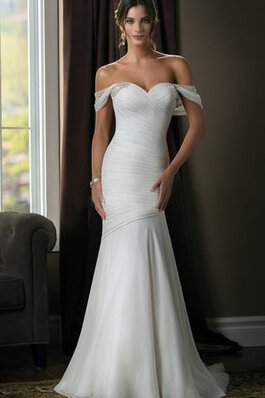 Robe de mariée avec perle d'epaule ecrite avec cristal entrecroisé ruché