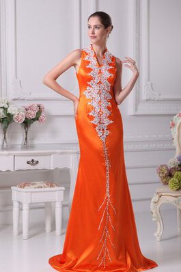 Abito da Sera con Applique V-Scollo Senza Maniche Tubino Lungo