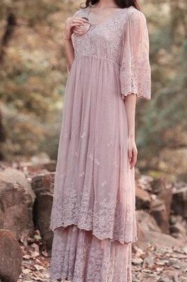 Romántico Vestido de Dama de Honor de Escote redondo de Bordado de Encaje Adorno