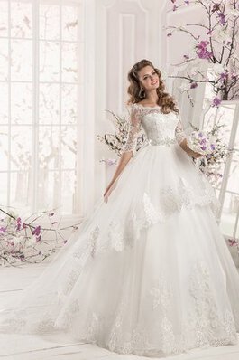 Robe de mariée en organza de traîne moyenne avec décoration dentelle ligne a avec lacets