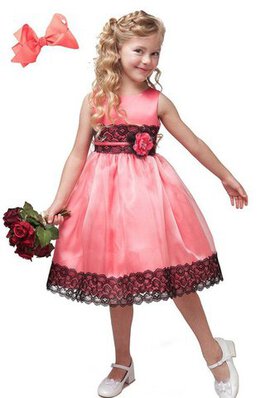Ärmellos Schaufel-Ausschnitt A-Linie Blumenmädchenkleid mit Bordüre mit Blume