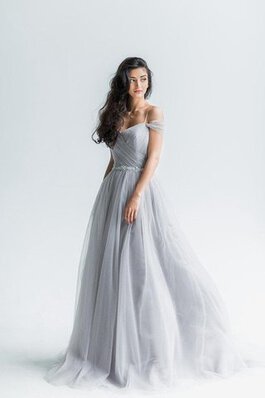 Abito da Sposa con Perline in Tulle Cerniera lusso A-Line Spazzola Treno