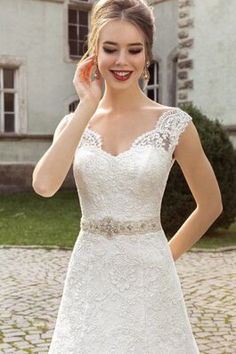 Vestido de Novia de Encaje Adorno de Sin mangas de Cristal de Escote en V de Natural