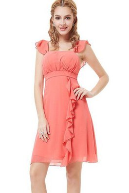 Robe de cocktail ruché avec manche courte encolure en carré avec chiffon ligne a