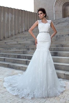 Abito da Sposa Senza Maniche in Pizzo V-Scollo Sirena Vintage