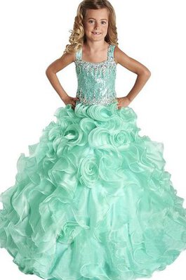 A linie Paillette bodenlanges Blumenmädchenkleid mit Quadrat Ausschnitt mit tiefer Taille