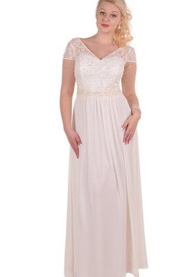 Robe de bal decoration en fleur avec manche courte de col en v jusqu'au sol avec chiffon