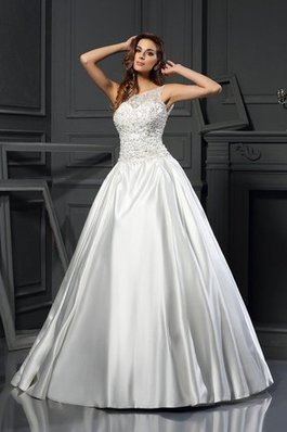 Satin Extravagantes Sittsames Brautkleid mit Reißverschluss mit Applikation