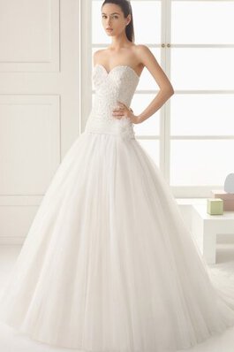 Abito da Sposa Allacciato con Fiore con Increspature Spazzola Treno Cuore Oscillare