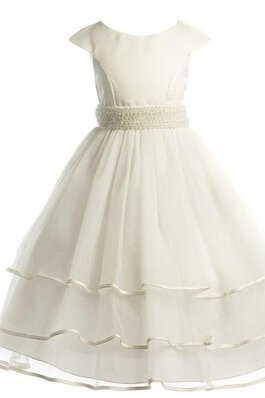 Abito da Cerimonia Bambini con Perline Cappellino A-Line Tondo in Organza con Seghettato