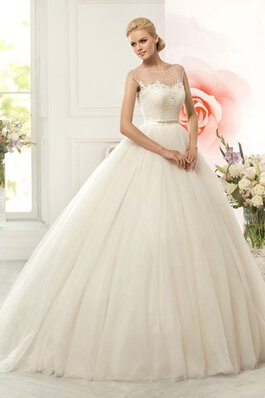 Robe de mariée de mode de bal de traîne moyenne v col profonde col u profond avec nœud