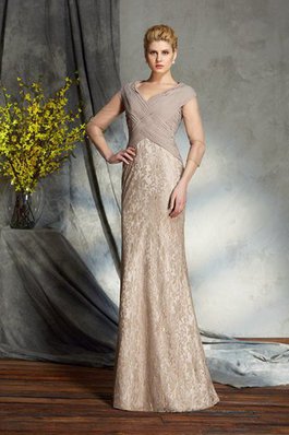 Robe mère de mariée naturel longue de col en v jusqu'au sol avec chiffon