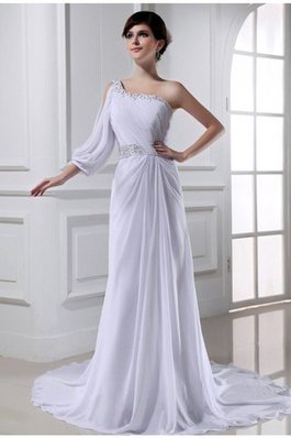 Robe de mariée avec perle manche nulle en chiffon a-ligne de princesse