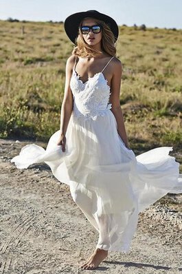 A-Line Herz-Ausschnitt bodenlanges bescheidenes Brautkleid aus Chiffon mit Applike