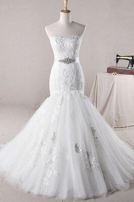 Robe de mariée brillant jusqu'au mollet en tulle avec perle bandouliere spaghetti