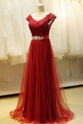 Robe de bal plissé avec ruban decoration en fleur textile en tulle