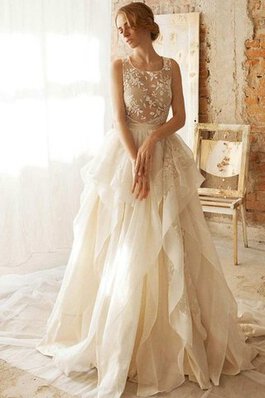 Robe de mariée appliques a-ligne en organza croisade jusqu'au sol