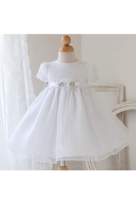 Organza kurze Ärmeln A-Line knöchellanges Blumenmädchenkleid mit Bordüre