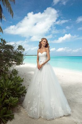 Robe de mariée traîne démontable en organza avec nœud à boucles a plage a-ligne