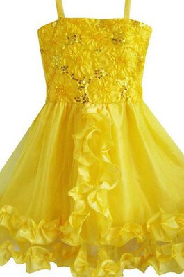 Robe de cortège enfant pailleté courte manche nulle avec fleurs avec nœud à boucles