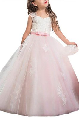 Robe de cortège enfant naturel en tulle manche nulle orné de nœud à boucle