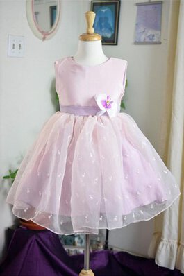 Robe de cortège enfant naturel avec nœud ceinture en organza avec sans manches