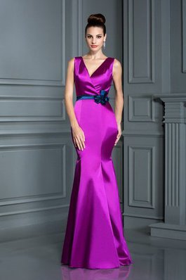 Vestido de Dama de Honor de Corte Sirena de Hasta el suelo de Escote en V