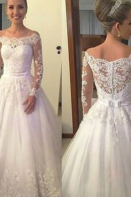 Elegante Vestido de Novia de Natural de Encaje Adorno de Escote con Hombros caídos