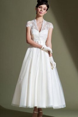 Robe de mariée longueur à cheville ligne a appliques avec manche courte