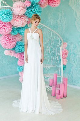 Robe de mariée plissage en chiffon cordon avec perle ligne a