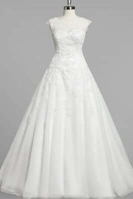 A-Line kurze Ärmeln Organza Brautkleid mit Gericht Schleppe mit Bordüre