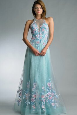 Robe de bal en tulle a-ligne décolleté dans le dos avec décoration dentelle de dos nu