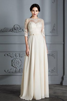 Strand Schaufel-Ausschnitt Bodenlanges Brautkleid mit Halben Ärmeln mit Natürlicher Taille