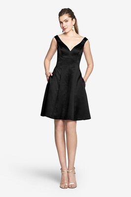 A linie V-Ausschnitt mini Brautjungfernkleid ohne Ärmeln mit Tasche