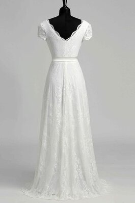 Reißverschluss Spitze stilvolles legeres Brautkleid mit Gürtel mit gekappten Ärmeln