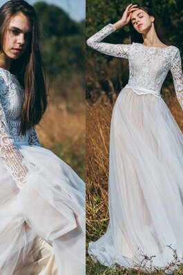 Robe de mariée avec zip avec décoration dentelle à la mode en satin en tout plein air