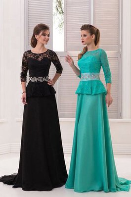 Robe de bal fermeutre eclair a-ligne avec manche 3/4 avec cristal au niveau de cou