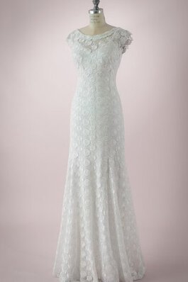 Robe de mariée simple plissé en dentelle de col bateau avec manche courte