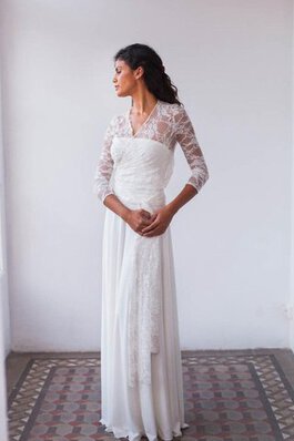 Robe de mariée classique avec fronce avec ruban a-ligne longueru au niveau de sol